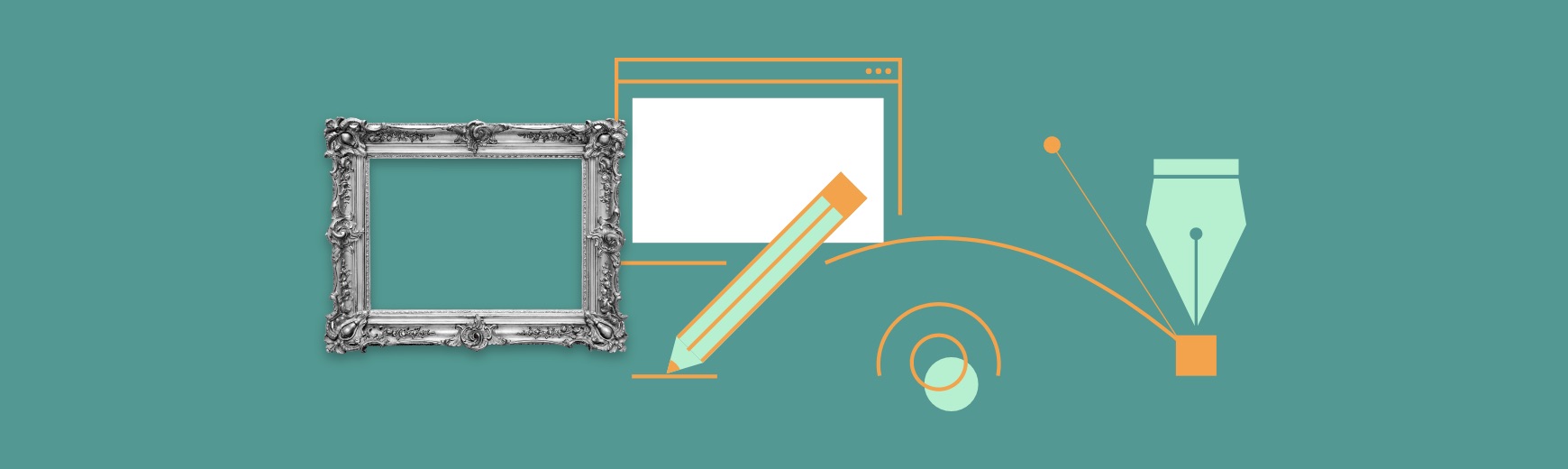 Illustration of pencil, pen, screen, and frame